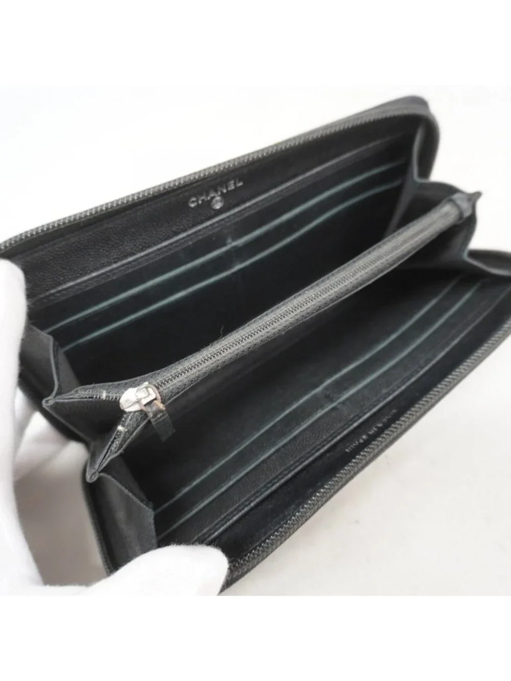 Chanel Wallet Leather Black Silver